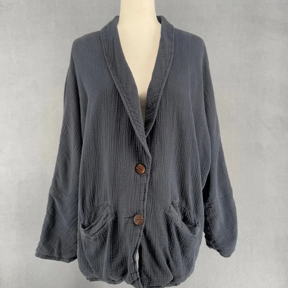 Free People Slouchy Button Front Dolman Cardigan Blazer Small‎ Crinkle Cotton